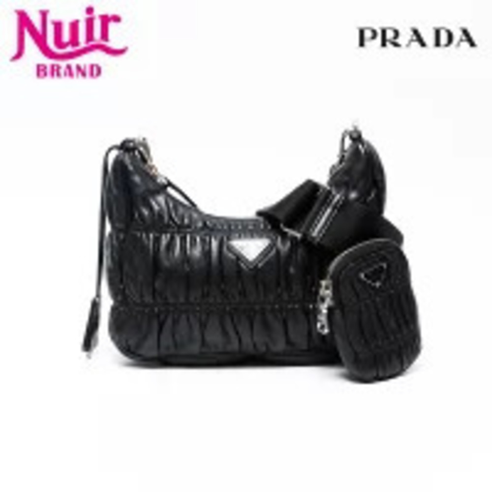 Prada Nappa Leather Matelasse Shoulder Bag Black